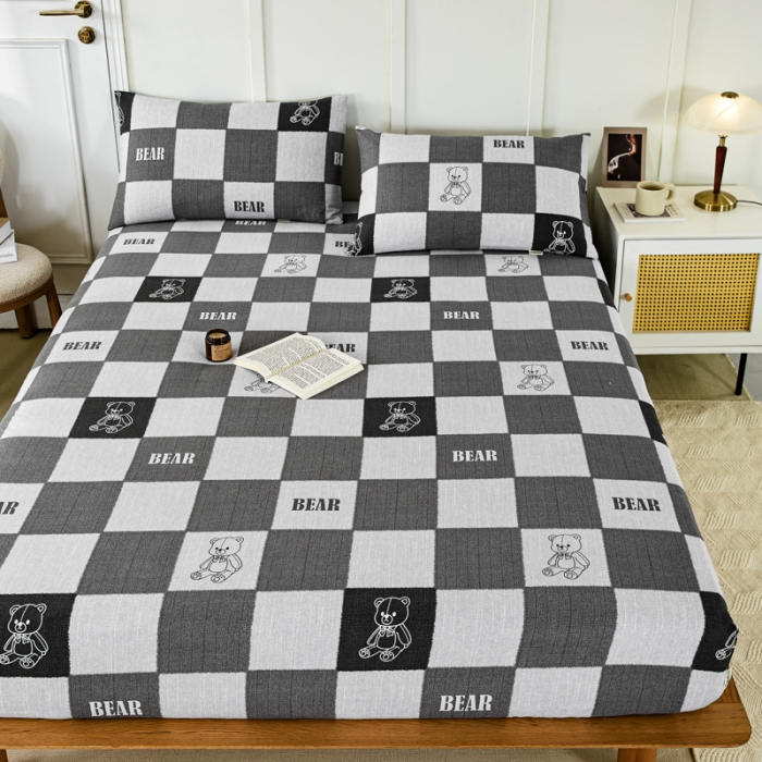 91家纺网 家纺一手货源 找家纺 九沐良品 新款全棉无印老粗布单品床笠+三件套 巴比熊（灰）