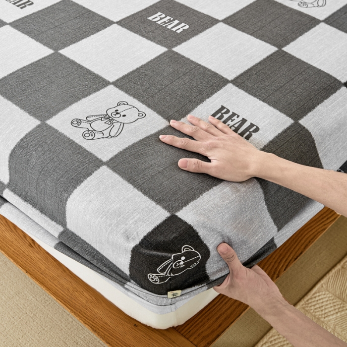 91家纺网 家纺一手货源 找家纺 九沐良品 新款全棉无印老粗布单品床笠+三件套 巴比熊（灰）