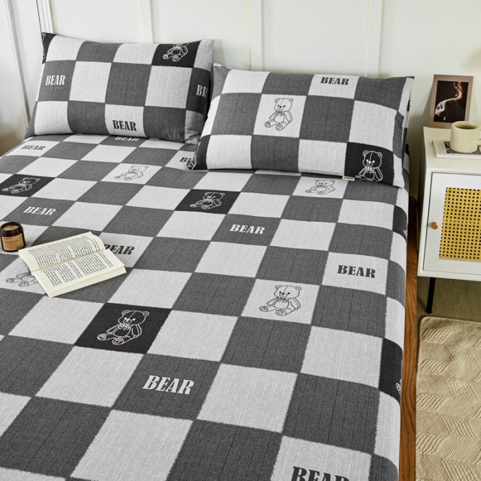 91家纺网 家纺一手货源 找家纺 九沐良品 新款全棉无印老粗布单品床笠+三件套 巴比熊（灰）