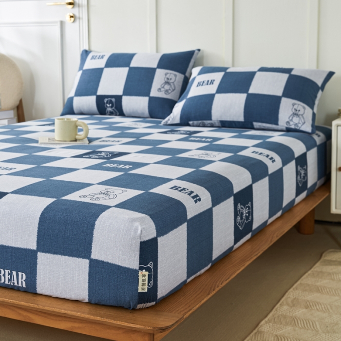 91家纺网 家纺一手货源 找家纺 九沐良品 新款全棉无印老粗布单品床笠+三件套 巴比熊（兰）