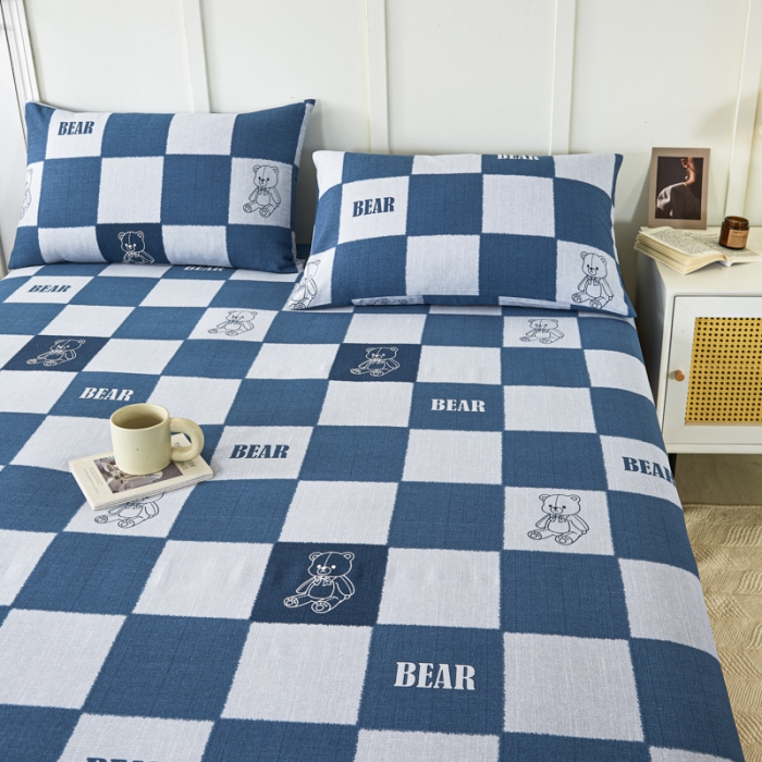 91家纺网 家纺一手货源 找家纺 九沐良品 新款全棉无印老粗布单品床笠+三件套 巴比熊（兰）