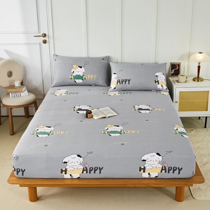 91家纺网 家纺一手货源 找家纺 九沐良品 新款全棉无印老粗布单品床笠+三件套 芭比兔