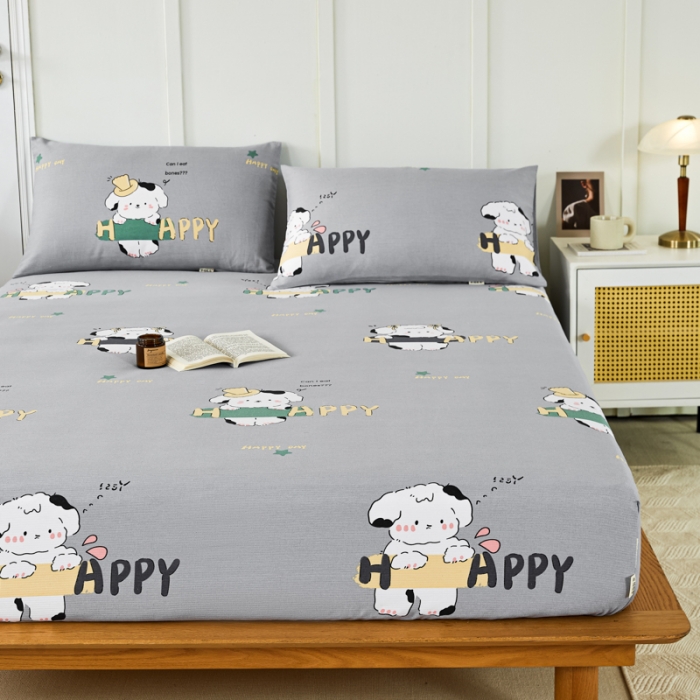 91家纺网 家纺一手货源 找家纺 九沐良品 新款全棉无印老粗布单品床笠+三件套 芭比兔