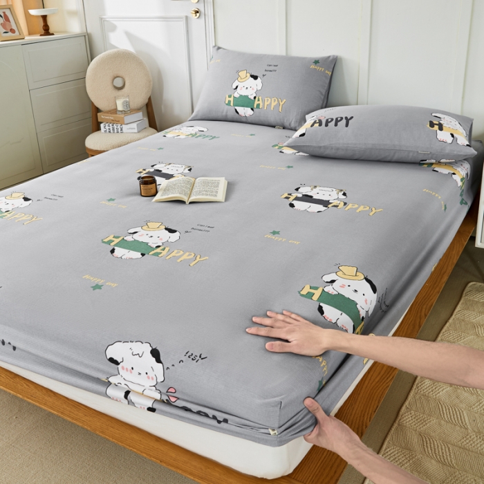 91家纺网 家纺一手货源 找家纺 九沐良品 新款全棉无印老粗布单品床笠+三件套 芭比兔