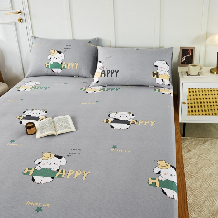 91家纺网 家纺一手货源 找家纺 九沐良品 新款全棉无印老粗布单品床笠+三件套 芭比兔