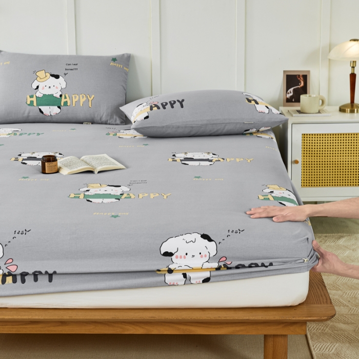 91家纺网 家纺一手货源 找家纺 九沐良品 新款全棉无印老粗布单品床笠+三件套 芭比兔