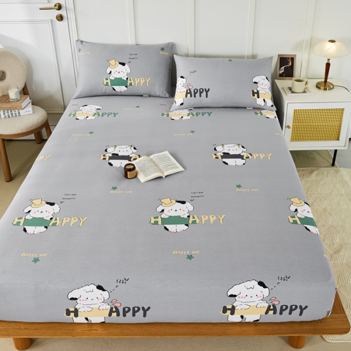 91家纺网 家纺一手货源 找家纺 九沐良品 新款全棉无印老粗布单品床笠+三件套 芭比兔