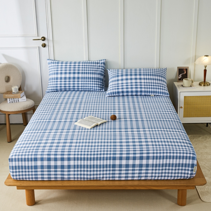 91家纺网 家纺一手货源 找家纺 九沐良品 新款全棉无印老粗布单品床笠+三件套 柏林（兰）