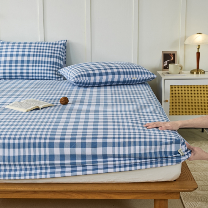 91家纺网 家纺一手货源 找家纺 九沐良品 新款全棉无印老粗布单品床笠+三件套 柏林（兰）