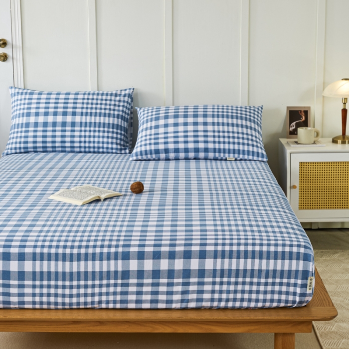 91家纺网 家纺一手货源 找家纺 九沐良品 新款全棉无印老粗布单品床笠+三件套 柏林（兰）