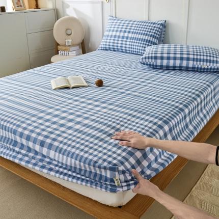 九沐良品 新款全棉无印老粗布单品床笠+三件套 柏林（兰）