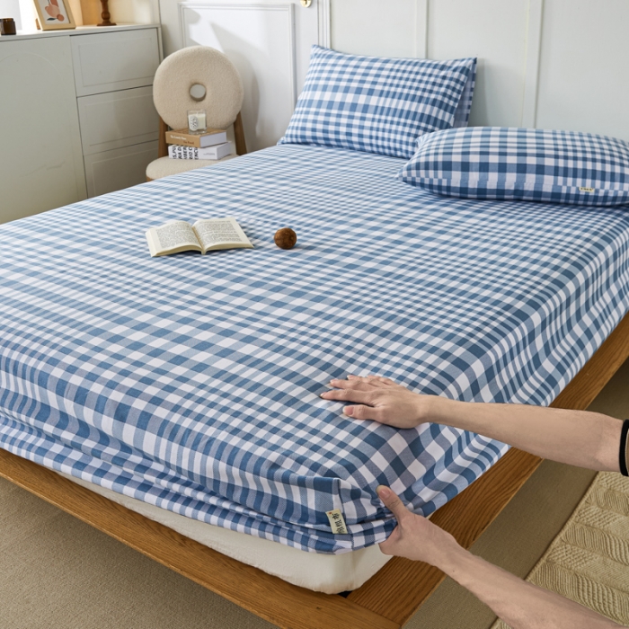 91家纺网 家纺一手货源 找家纺 九沐良品 新款全棉无印老粗布单品床笠+三件套 柏林（兰）