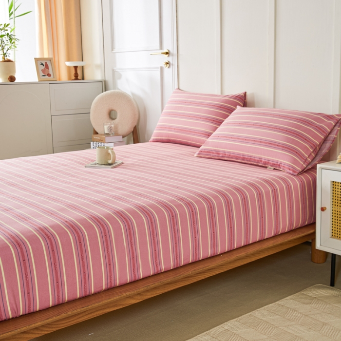 91家纺网 家纺一手货源 找家纺 九沐良品 新款全棉无印老粗布单品床笠+三件套 北野-粉