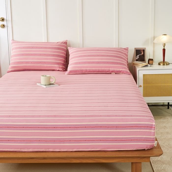 91家纺网 家纺一手货源 找家纺 九沐良品 新款全棉无印老粗布单品床笠+三件套 北野-粉