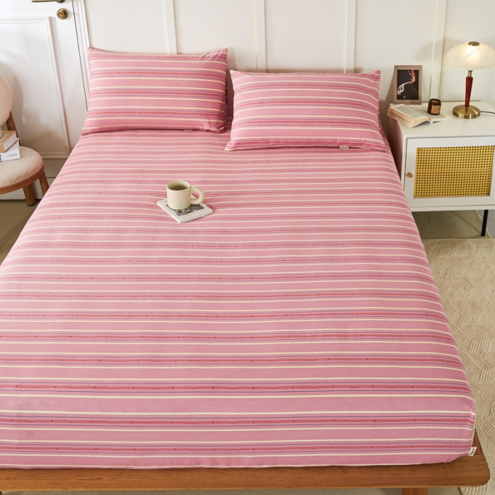 91家纺网 家纺一手货源 找家纺 九沐良品 新款全棉无印老粗布单品床笠+三件套 北野-粉