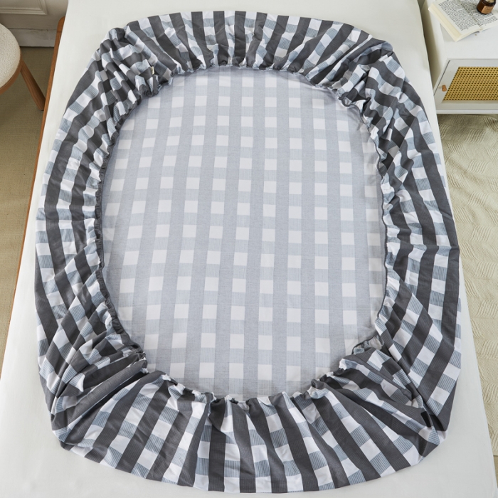 91家纺网 家纺一手货源 找家纺 九沐良品 新款全棉无印老粗布单品床笠+三件套 黑小格