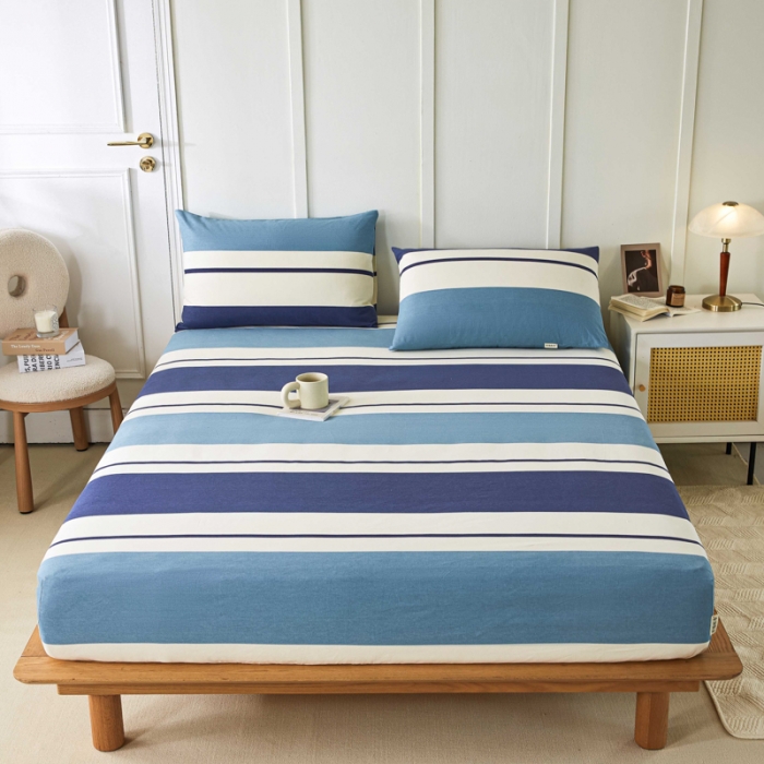 91家纺网 家纺一手货源 找家纺 九沐良品 新款全棉无印老粗布单品床笠+三件套 欢乐