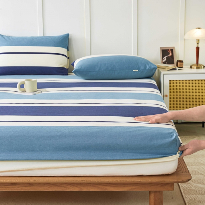 91家纺网 家纺一手货源 找家纺 九沐良品 新款全棉无印老粗布单品床笠+三件套 欢乐