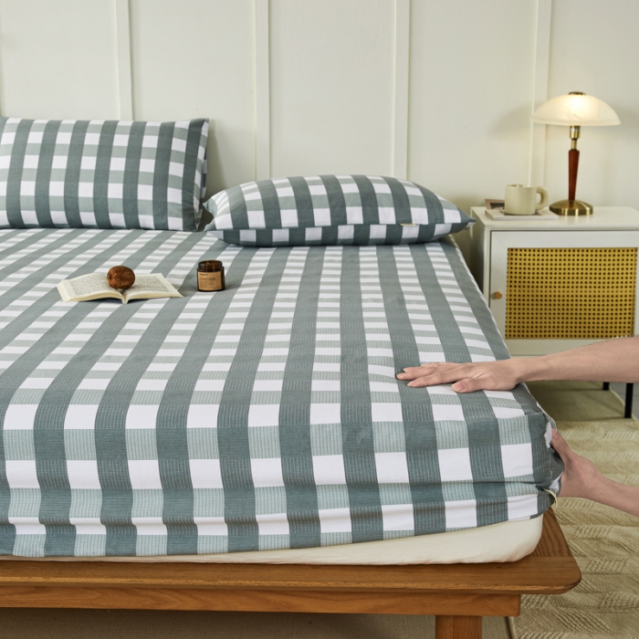 91家纺网 家纺一手货源 找家纺 九沐良品 新款全棉无印老粗布单品床笠+三件套 灰中格