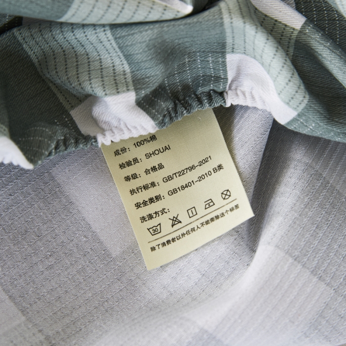 91家纺网 家纺一手货源 找家纺 九沐良品 新款全棉无印老粗布单品床笠+三件套 灰中格