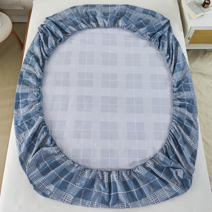 91家纺网 家纺一手货源 找家纺 九沐良品 新款全棉无印老粗布单品床笠+三件套 蓝条格