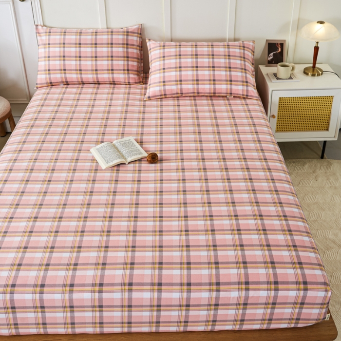 91家纺网 家纺一手货源 找家纺 九沐良品 新款全棉无印老粗布单品床笠+三件套 莫妮卡（粉）