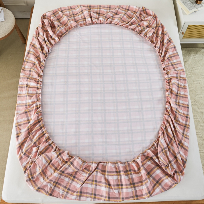 91家纺网 家纺一手货源 找家纺 九沐良品 新款全棉无印老粗布单品床笠+三件套 莫妮卡（粉）