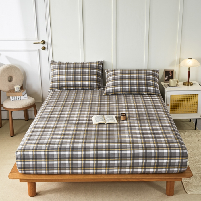 91家纺网 家纺一手货源 找家纺 九沐良品 新款全棉无印老粗布单品床笠+三件套 莫妮卡（灰）