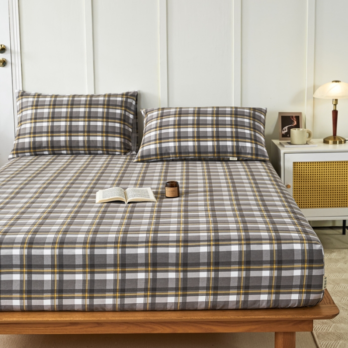 91家纺网 家纺一手货源 找家纺 九沐良品 新款全棉无印老粗布单品床笠+三件套 莫妮卡（灰）