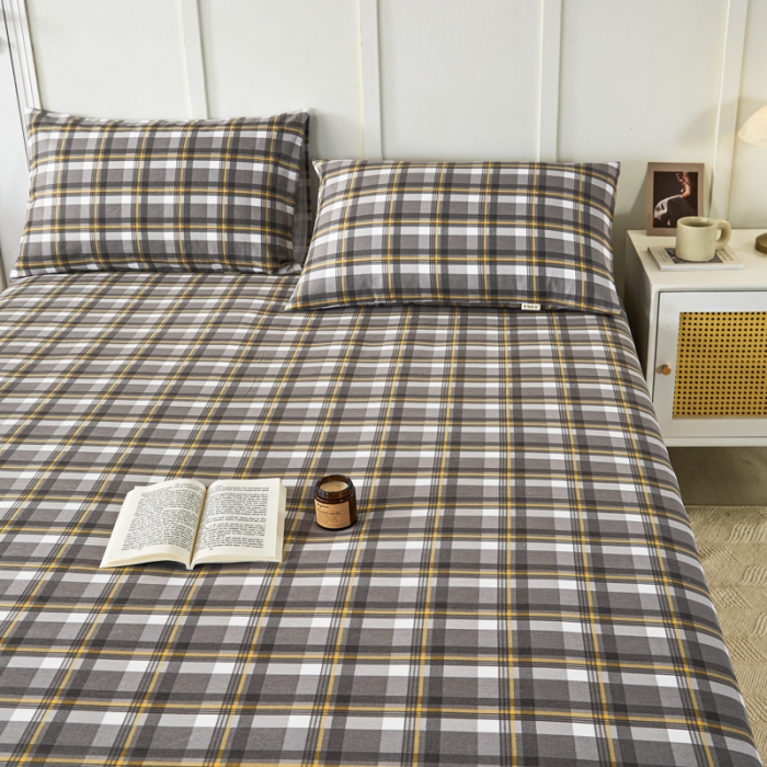 91家纺网 家纺一手货源 找家纺 九沐良品 新款全棉无印老粗布单品床笠+三件套 莫妮卡（灰）