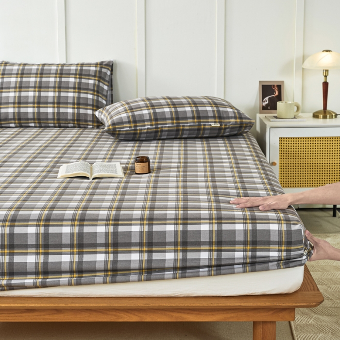 91家纺网 家纺一手货源 找家纺 九沐良品 新款全棉无印老粗布单品床笠+三件套 莫妮卡（灰）