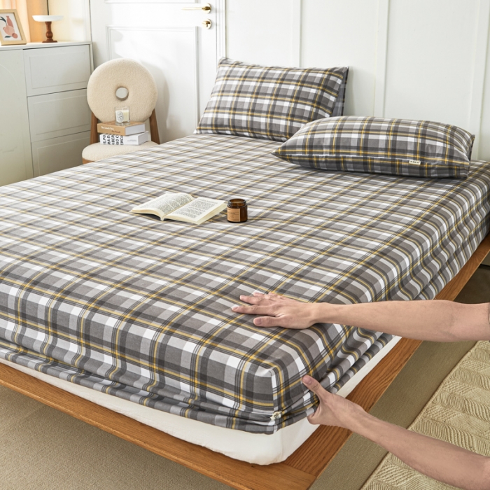 91家纺网 家纺一手货源 找家纺 九沐良品 新款全棉无印老粗布单品床笠+三件套 莫妮卡（灰）