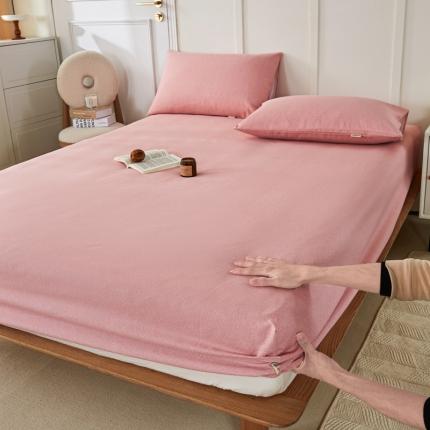九沐良品 新款全棉无印老粗布单品床笠+三件套 墨子（粉）