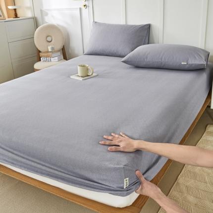 九沐良品 新款全棉无印老粗布单品床笠+三件套 墨子（灰）