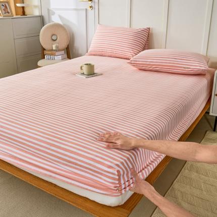 九沐良品 新款全棉无印老粗布单品床笠+三件套 细川（粉）