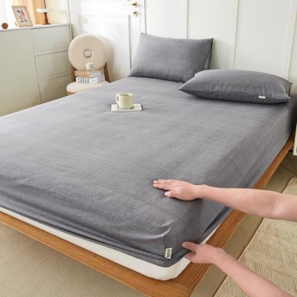 九沐良品 新款全棉无印老粗布单品床笠+三件套 樱花（灰）