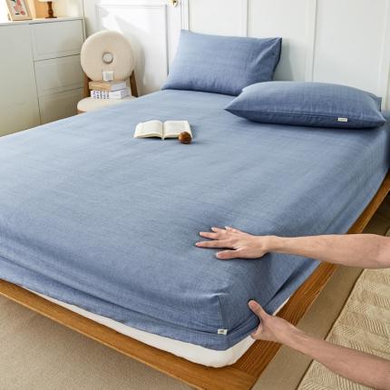 九沐良品 新款全棉无印老粗布单品床笠+三件套 樱花（兰）