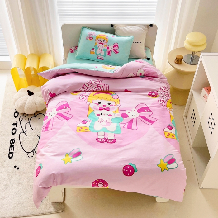 91家纺网 家纺一手货源 找家纺 乐秀 2025新款40S全棉13372幼儿园三件套六件套 甜心女孩