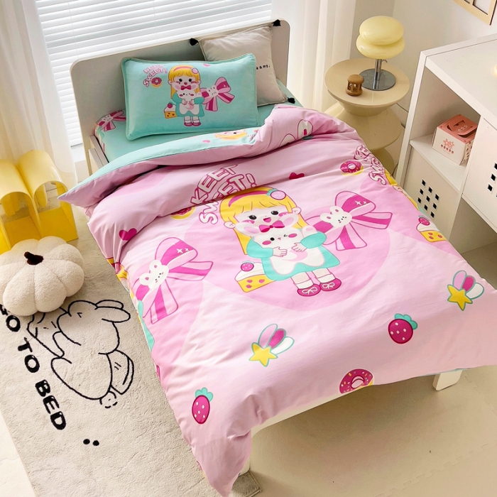 91家纺网 家纺一手货源 找家纺 乐秀 2025新款40S全棉13372幼儿园三件套六件套 甜心女孩