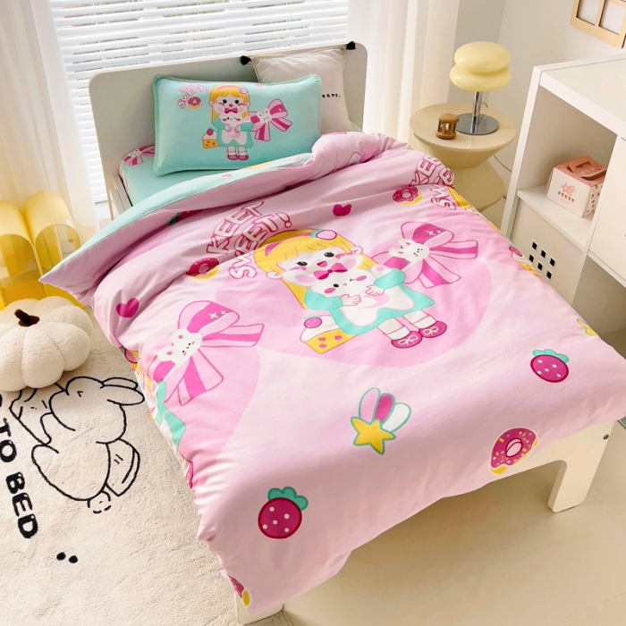 91家纺网 家纺一手货源 找家纺 乐秀 2025新款40S全棉13372幼儿园三件套六件套 甜心女孩