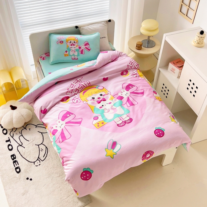 91家纺网 家纺一手货源 找家纺 乐秀 2025新款40S全棉13372幼儿园三件套六件套 甜心女孩