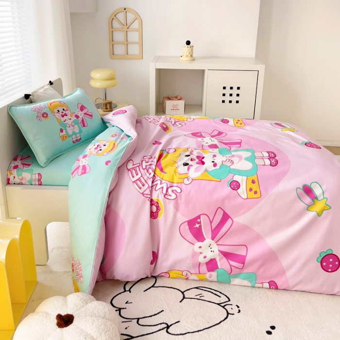 91家纺网 家纺一手货源 找家纺 乐秀 2025新款40S全棉13372幼儿园三件套六件套 甜心女孩