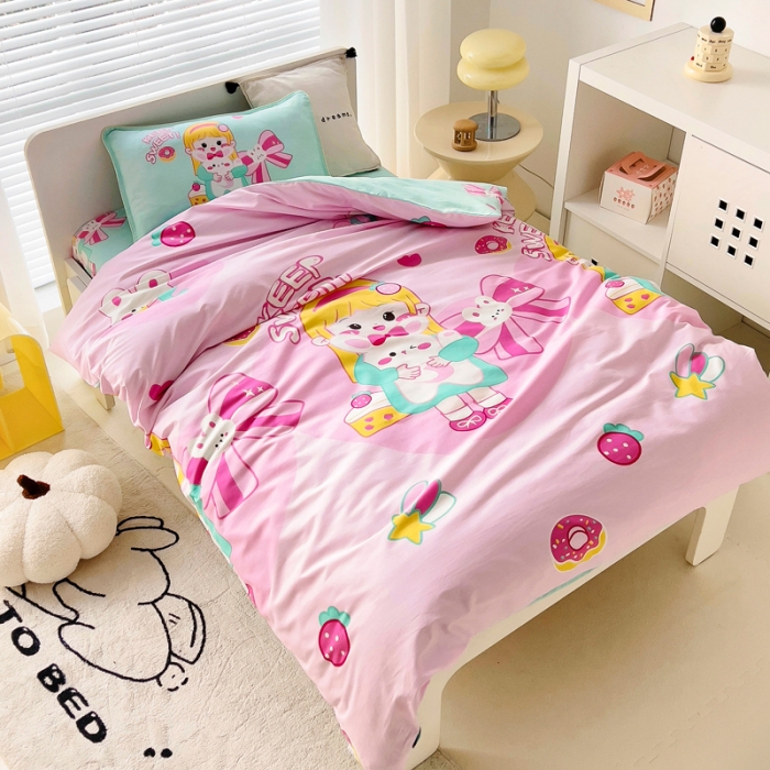 91家纺网 家纺一手货源 找家纺 乐秀 2025新款40S全棉13372幼儿园三件套六件套 甜心女孩