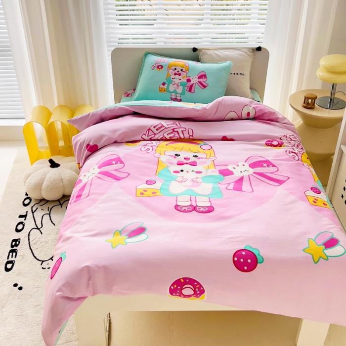 91家纺网 家纺一手货源 找家纺 乐秀 2025新款40S全棉13372幼儿园三件套六件套 甜心女孩