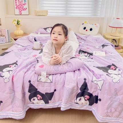 91家纺网 家纺一手货源 找家纺 十九色 2025新款酷洛米系列全尺寸全棉13372凉豆豆夏被 紫色酷洛米