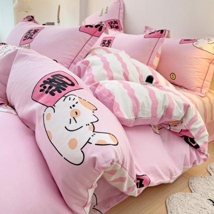 91家纺网 家纺一手货源 找家纺 （总）乐童 2024新款直播爆款13070纯棉印花吊边款一字绣四件套