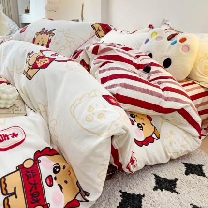 91家纺网 家纺一手货源 找家纺 （总）乐童 2024新款直播爆款13070纯棉印花吊边款一字绣四件套