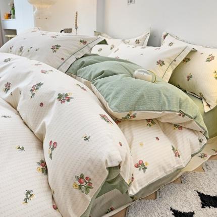 91家纺网 家纺一手货源 找家纺 （总）乐童 2024新款直播爆款13070纯棉印花吊边款一字绣四件套