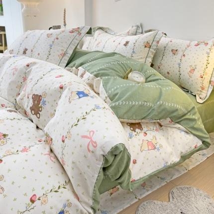 91家纺网 家纺一手货源 找家纺 （总）乐童 2024新款直播爆款13070纯棉印花吊边款一字绣四件套