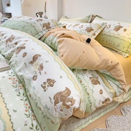 91家纺网 家纺一手货源 找家纺 （总）乐童 2024新款直播爆款13070纯棉印花吊边款一字绣四件套